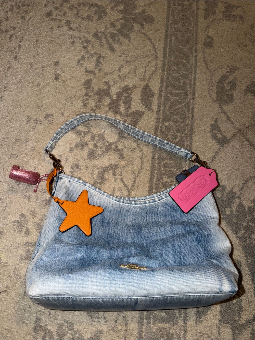 Coach LAUREL SHOULDER BAG IN LOVED DENIM WITH CHARMS